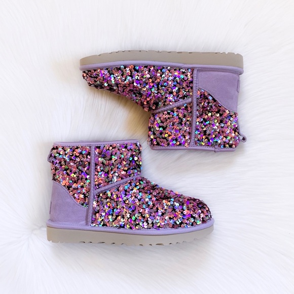 UGG Classic Mini Stellar Sequin Lilac Frost Boots - Picture 4 of 9